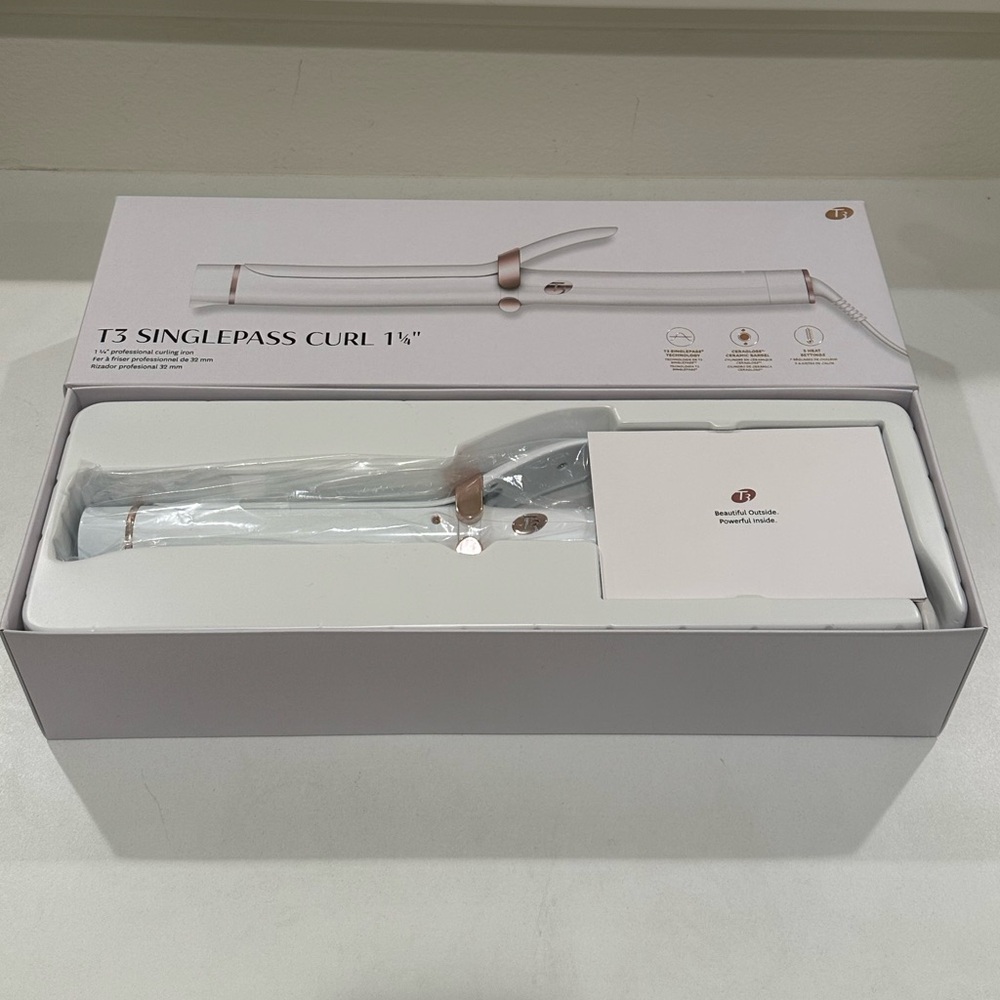 BNIB T3 Singlepass Curl 1.25” White Rose Gold